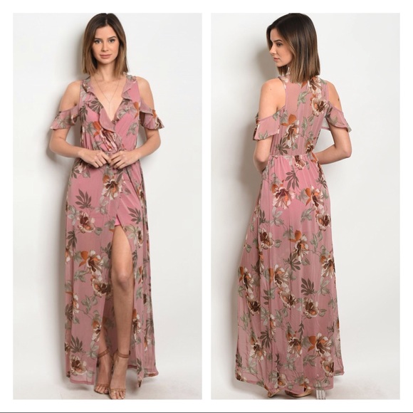 Floral print ruffle cold shoulder maxi dre… - Picture 1 of 3